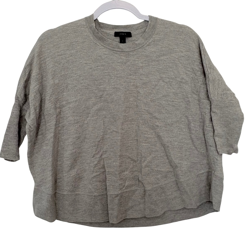 JCrew Merino Wool Swing Sweater Gray L Boxy Slouchy Crop Quiet Luxury 02694